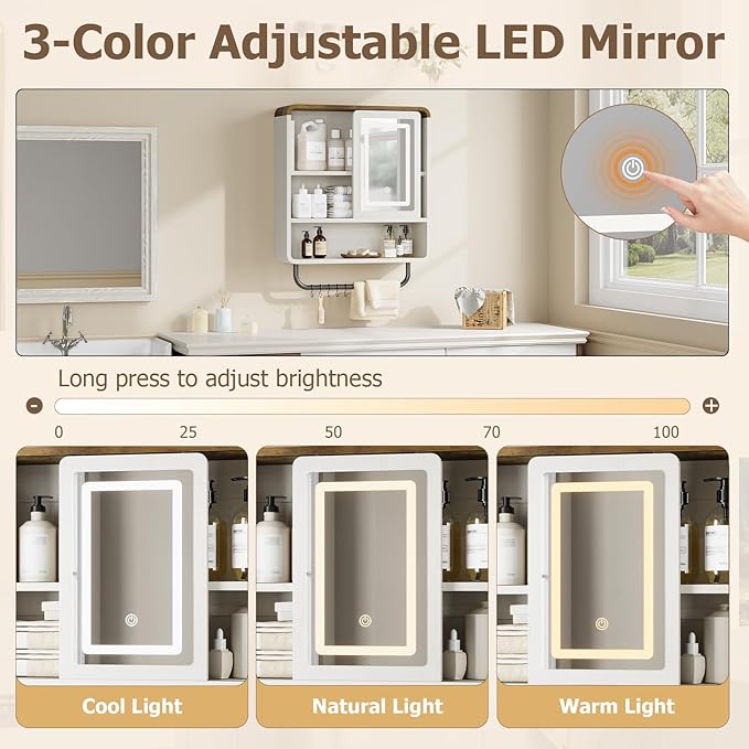 QUW Bathroom Wall Cabinet with Sliding Mirror Door, Modern Medicine Cabinet