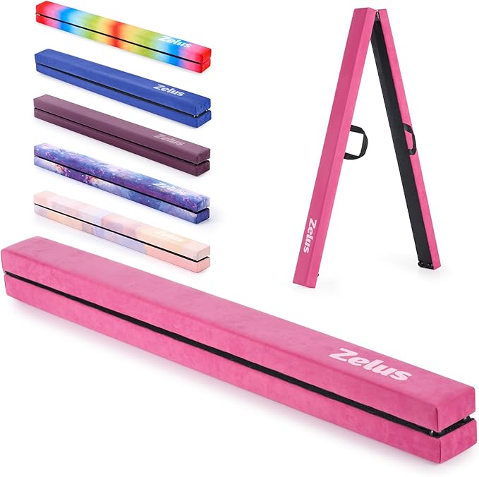 ZELUS 8' Folding Gymnastics Balance Beam, Floor Balance Beam w/Carry Handles