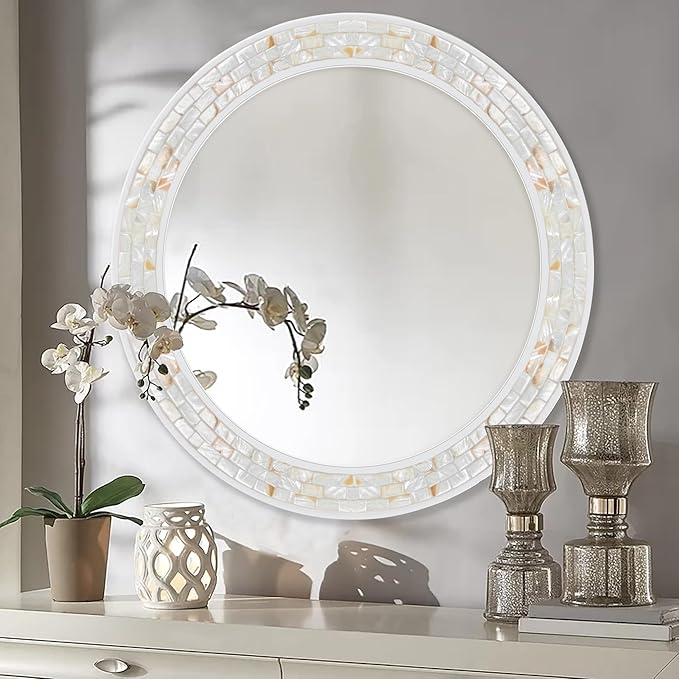 Tanmicoshomy Round Wall Mirror 24 Inch, Circle Mosaic Mirror