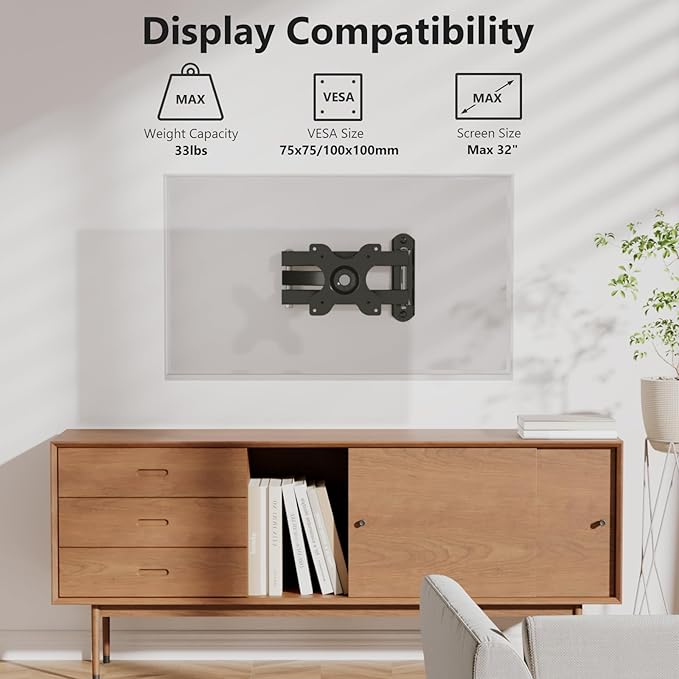 WALI TV Wall Mount Full Motion 15 inch Extension Arm Tilt Swivel (2 Pack)