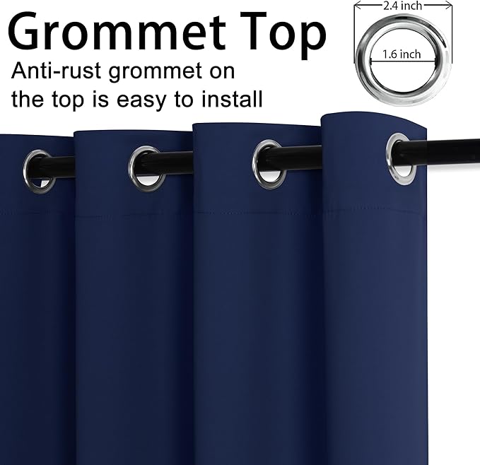 JIUZHEN Navy Blue Blackout Curtains (Set of 2)