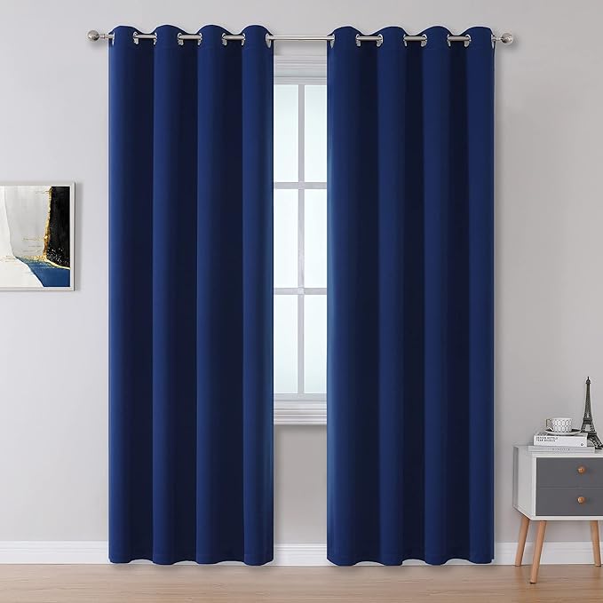 DUALIFE 90 Inch Curtains Navy Blue Curtain Panels Window Drapes
