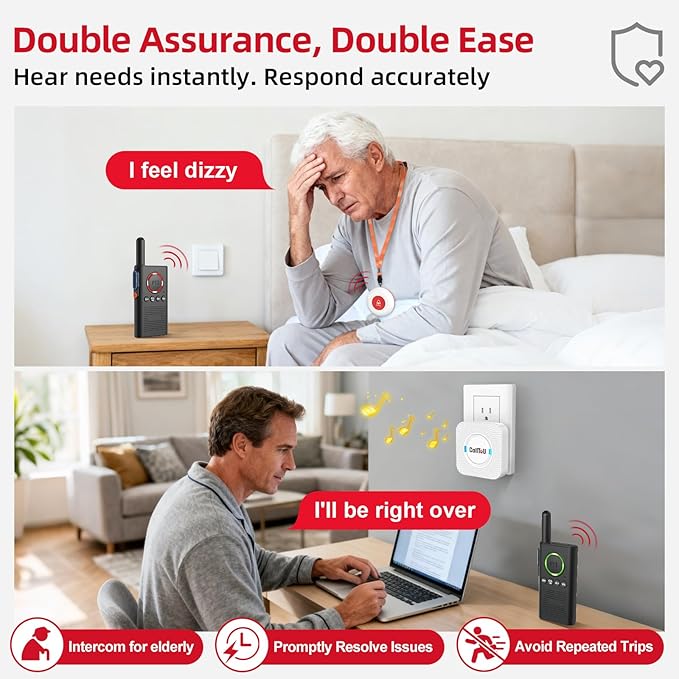 CallToU Caregiver Pager Wireless Alert Button Home Intercom System Long Range 2