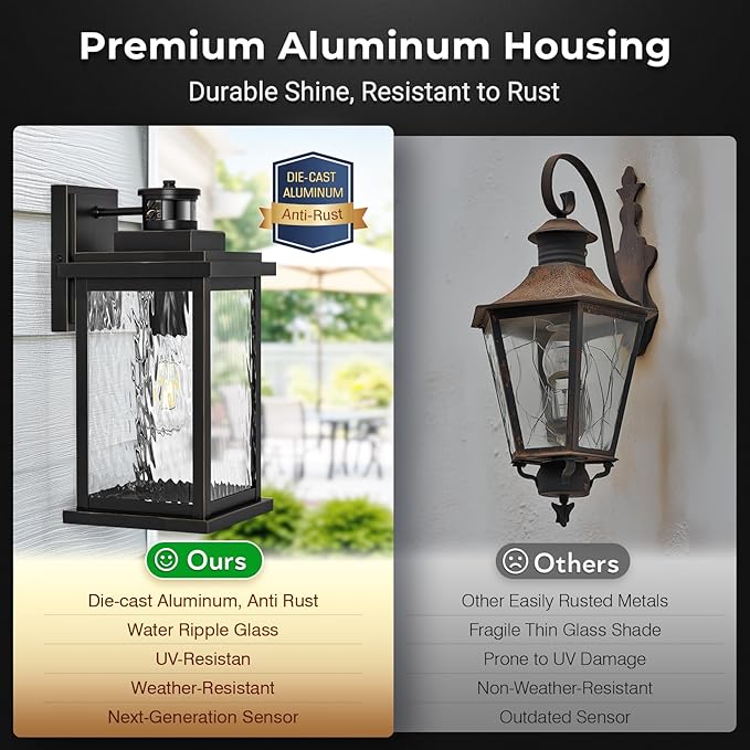 VIANIS Large Motion Sensor Outdoor Lights 2 Pack, Dusk to Dawn Outdoor Lighting