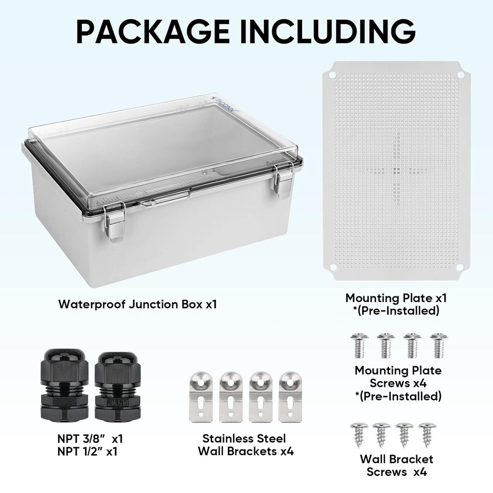 TICONN Outdoor Electrical Box Waterproof, ABS IP67 Junction Box Enclosure
