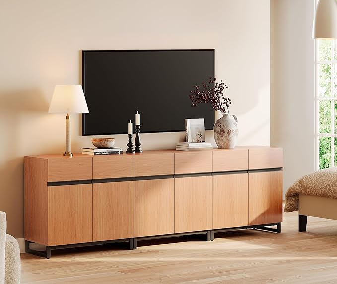 WAMPAT Modern TV Stand for TVs up to 110 inch, 3 in 1 Wood Entertainment Center