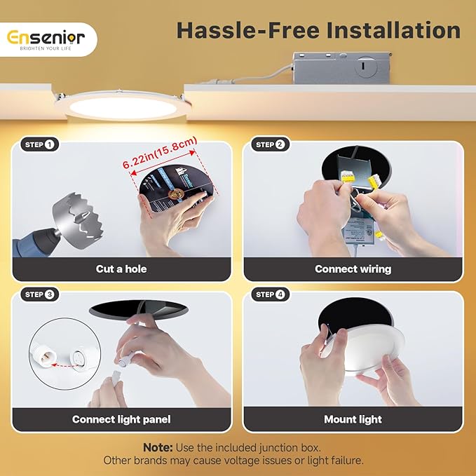 Ensenior 12 Pack 6 Inch LED Recessed Ceiling Light, 2700K-5000K 5CCT, 1200LM