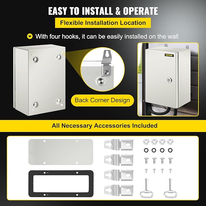VEVOR NEMA Steel Enclosure 12×8×6, NEMA 4X Steel Electrical Box, IP66