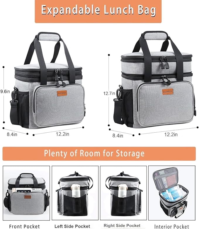 Double Decker XLarge Lunch Box, Insulated Heavy Duty Lunch Bag Waterproof