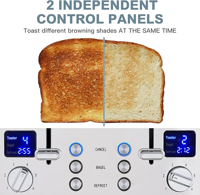 CUSIMAX 4 Slice Toaster, Ultra-Clear LED Display & Extra Wide Slots, Stainless