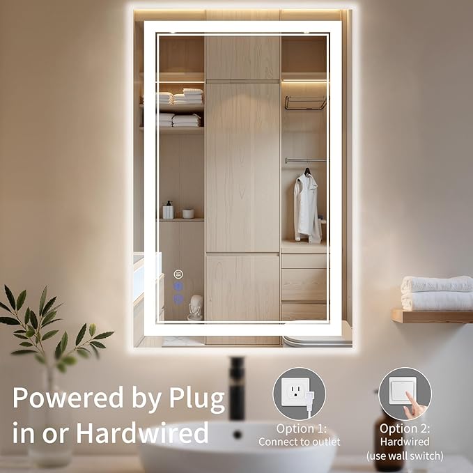 26"x38" Bathroom Mirror with Lights, Backlit + Front Lit, Led Vanity Mirror