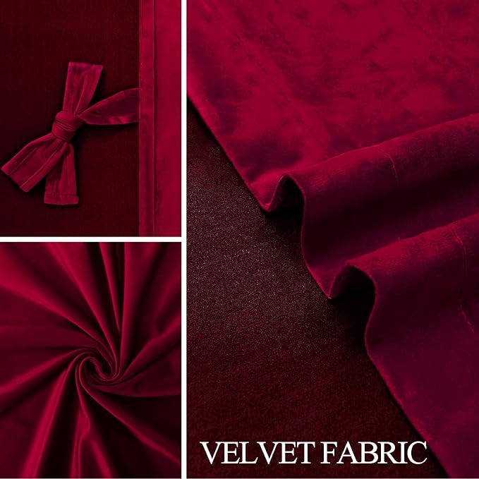 JIUZHEN Wine Red Velvet Curtains 96 inches Blackout Curtains