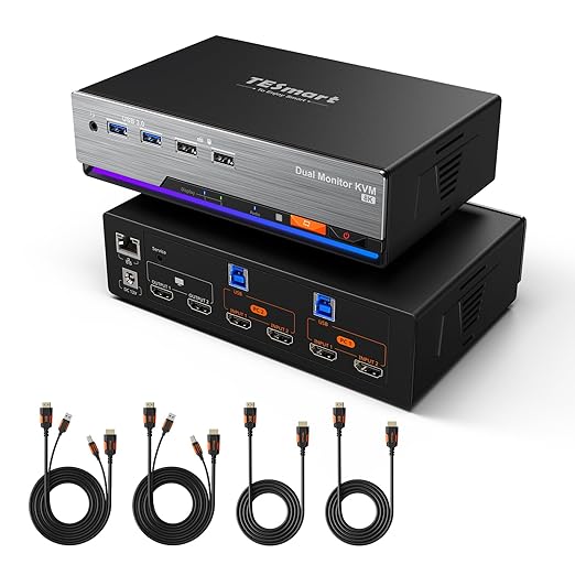 TESmart 8K@60Hz HDMI KVM Switch 2 Monitors 2 Computers USB 3.0, HDMI KVM Switch