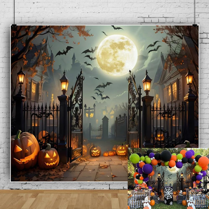 10x8ft Halloween Backdrop for Halloween Party Decorations Scary Full Moon Night Pumpkin Ghost Castle Photo Backdrops for Photography Haunted House Gate Halloween Back Drop for Picture Booth Props