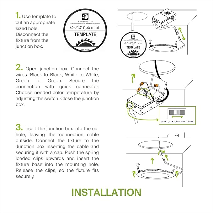 ASD 6 Pack LED Recessed Lighting 6 Inch 15W, 5 CCT 2700K-5000K CRI90+, IC Rated