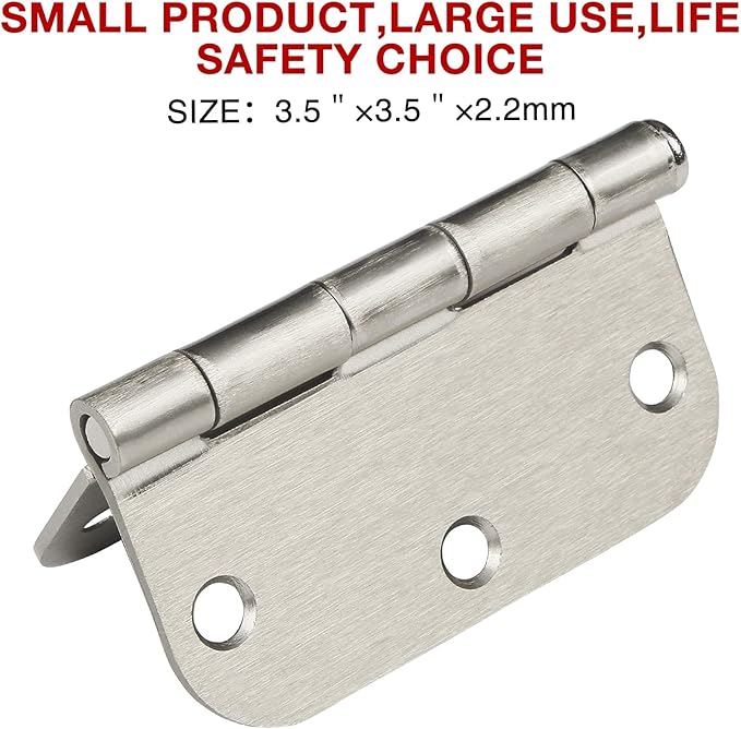 42 Pack Rounded Door Hinges Brushed Nickel 3.5 Inch Interior 5/8" 3-1/2" Flat