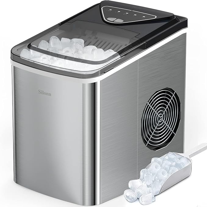 Silonn Ice Makers Countertop, 9 Cubes Ready in 6 Mins, 26lbs in 24Hrs,