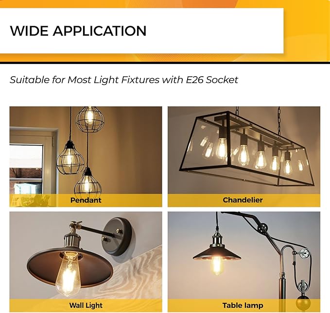 Hizashi Vintage Led Edison Bulbs Dimmable, 6W Equivalent 60W, E26 Base Light (24 Pack)