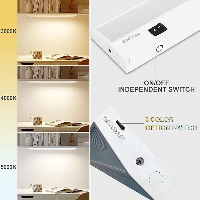 Ansen 2Packs of Under Cabinet Lighting Hardwired, 24in 18W 1237LM Dimmable Led