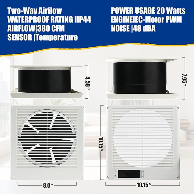Thiadrs Room to Room Fan 8" Air Vent Fan, 10-Speed Quiet Airflow