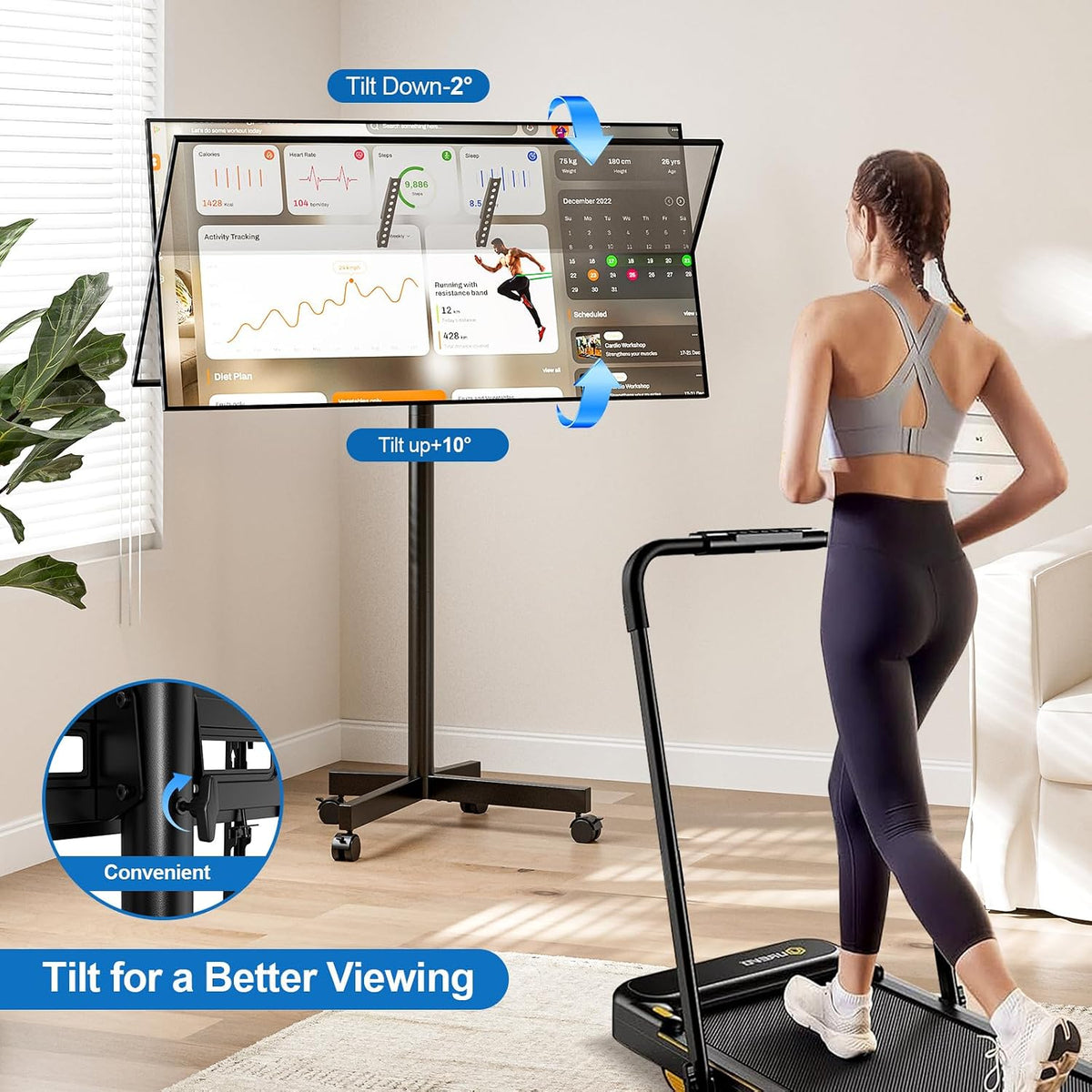 mobile tv cart rolling tv stand for 23-65 shown in use