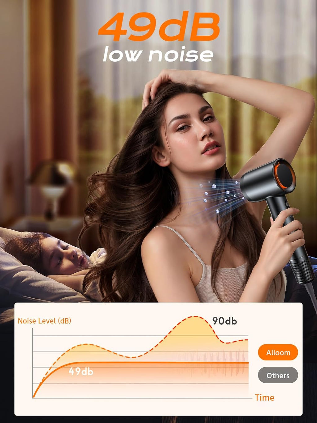 hair dryer, 160000 rpm high-speed professional blow dryer showing dimensions
