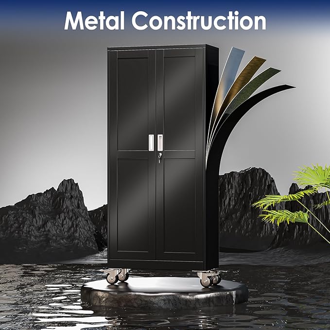 61" H Metal Garage Storage Cabinet, Rolling Tool Cabinet