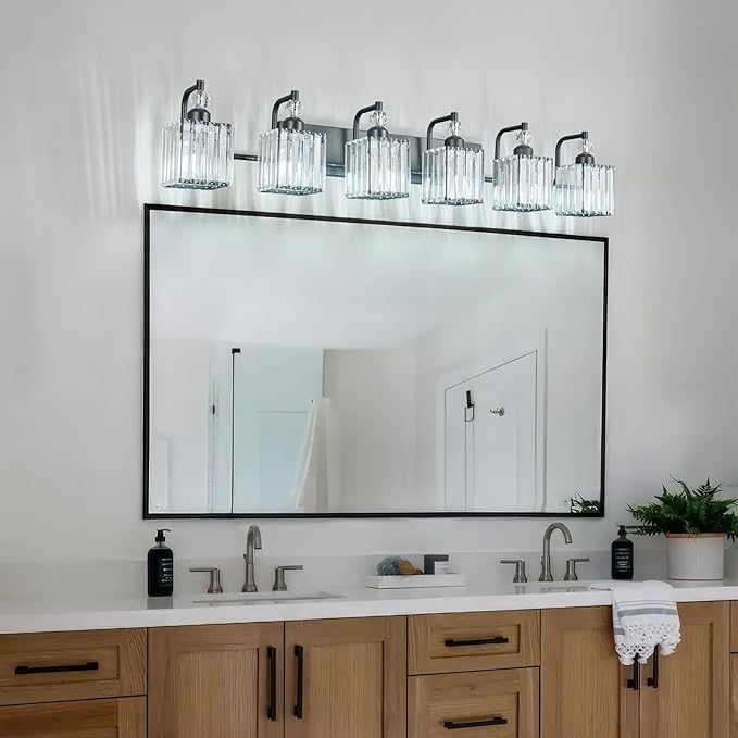 BBLLWJ 6 Light Bathroom Vanity Light Modern Black Vanity Light Fixtures