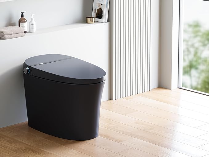 HOROW Black Smart Toilet with Pump and Bidet Built In, Bidet Toilet with Auto