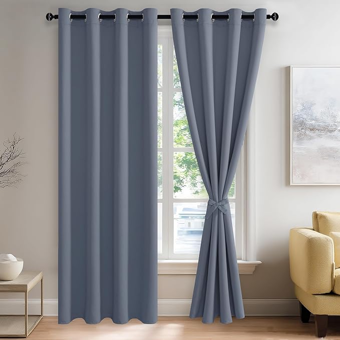 JIUZHEN Dusty Blue Blackout Curtains (Set of 2)