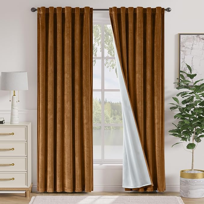 Lazzzy Velvet Blackout Curtains Thermal Insulated Curtains Room Window Drapes