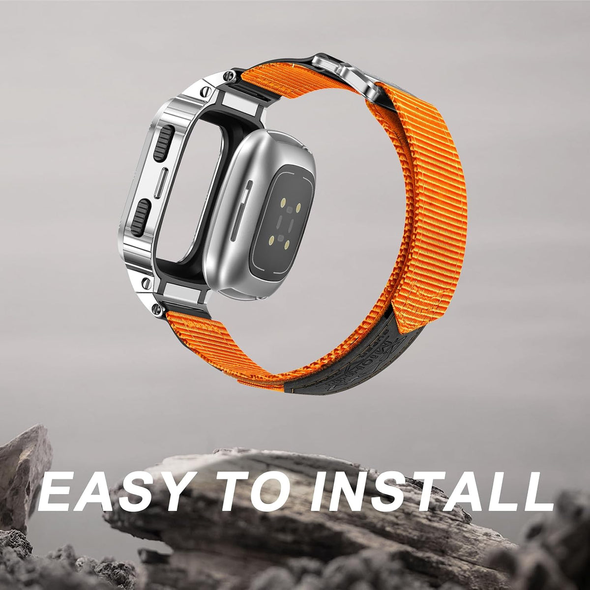 MioHHR Nylon Bands with Stainless Steel Case for Fitbit Versa 4 3 2 1 Lite