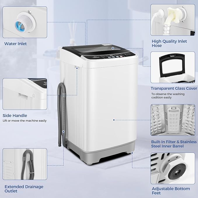 Nictemaw Portable Washing Machine 20Lbs Capacity 2.8 Cu.ft Portable Washer and