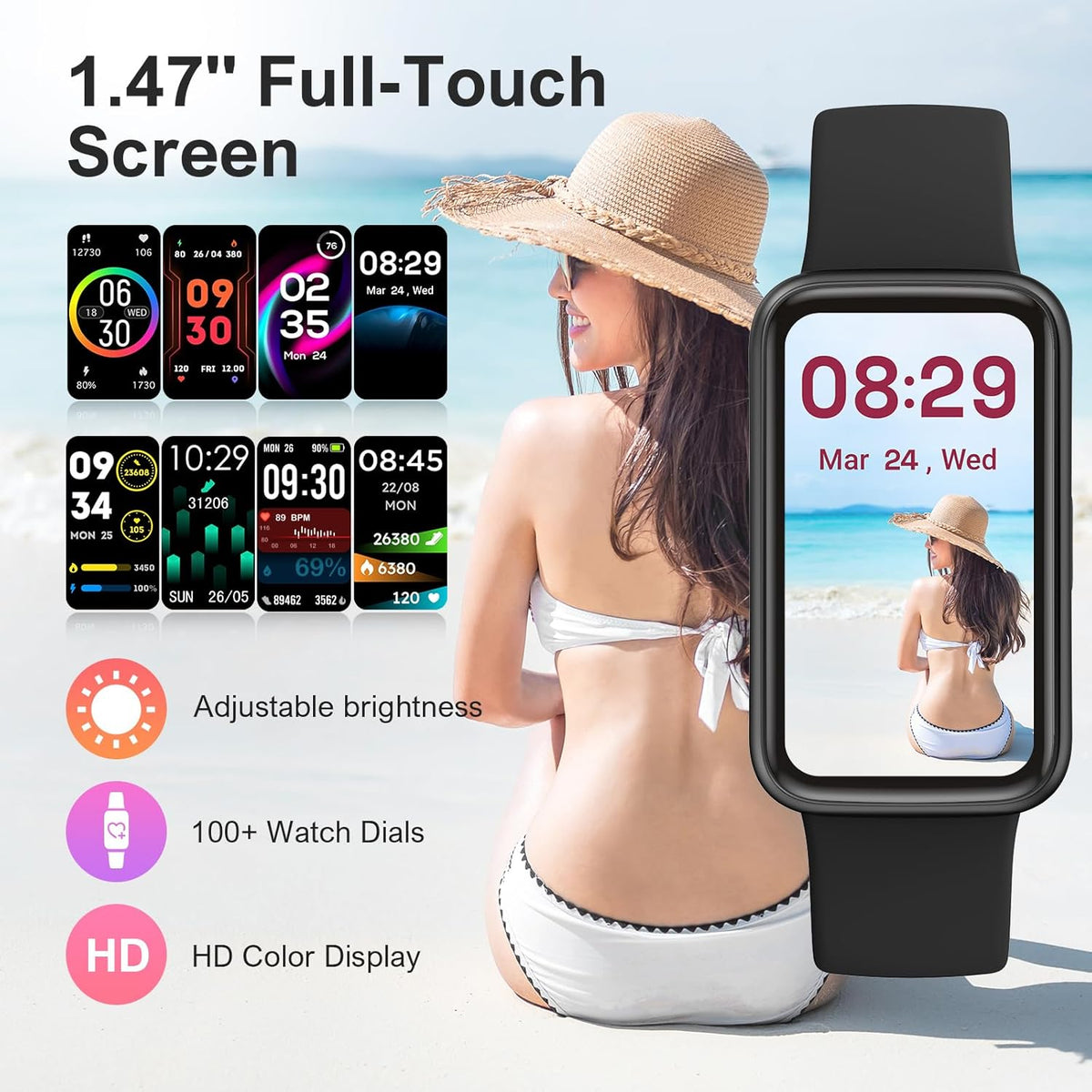 fitness tracker,smart watch with 24/7 heart rate blood shown in use