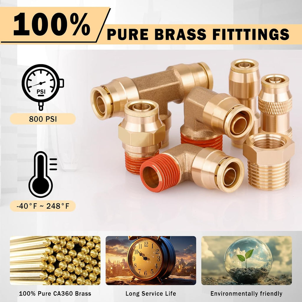 CheeMuii 100PCS Brass DOT Air Line Fittings with 3 Roll 50FT DOT Air Lines
