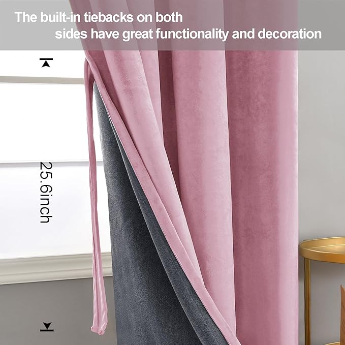 JIUZHEN Pink Velvet Curtains 96 inches (Set of 2)
