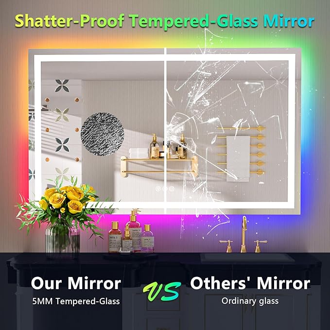 YEELAIT 57x36 Inch RGB LED Bathroom Mirror Front Light and RGB Backlit Lighted