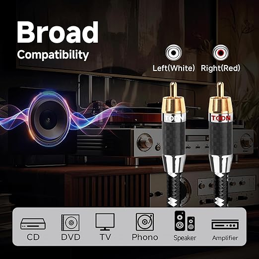 TODN Auidophile 2RCA Male to Male Stereo Audio Cable, OFC RCA Cables