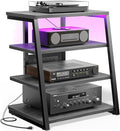 Besiost AV Media Stand with Outlets, Media Console with LED Lights, Stereo