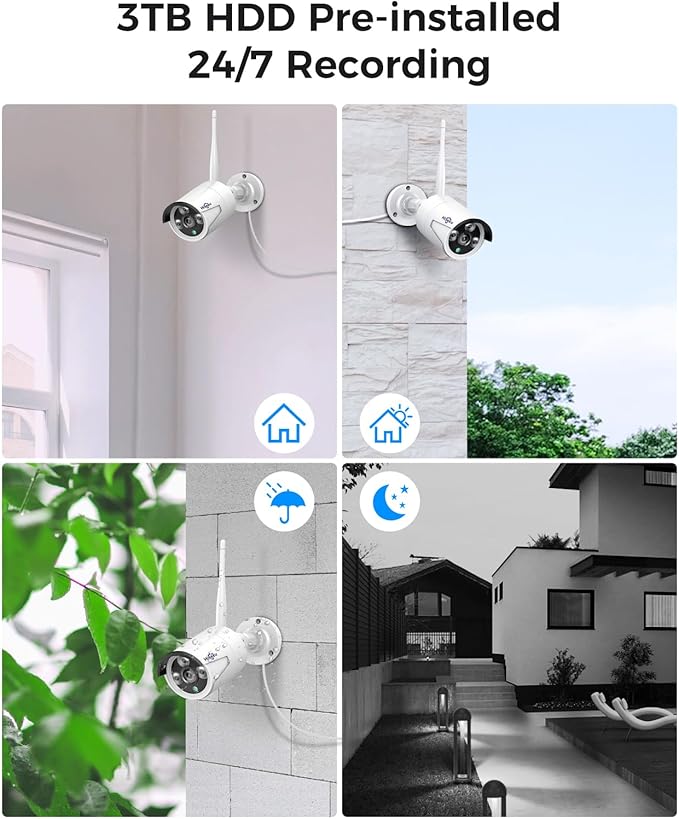 Hiseeu 100ft WiFi Pro Security Camera System, 16CH 4K NVR Kit, Wired Plug-in (8Pcs)