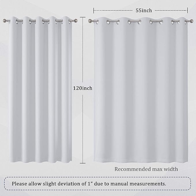 DUALIFE Greyish White Curtains 120 Inch Length Grommet Top Blackout Curtain (Set of 2)