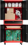 73" Metal Cabinet-Black & Red Heavy Duty Rolling Storage Cabinet Steel Tool