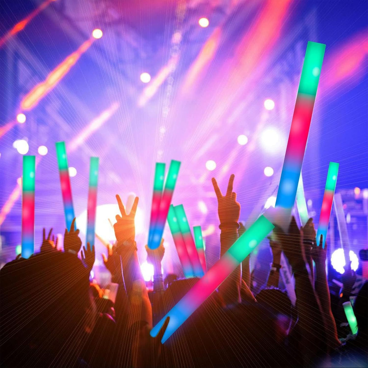 SHQDD 56PCS Foam Glow Sticks Bulk, Light up Foam Sticks with 3 Modes of Color Flashing, Glow Sticks Party Pack, Light up in the Dark Party Supplies for Wedding, Concert, New Year, Halloween