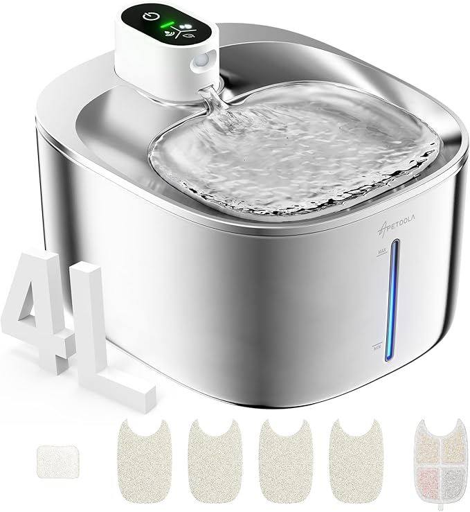 Wireless Cat Water Fountain Stainless Steel, 135floz/4L Battery Operated