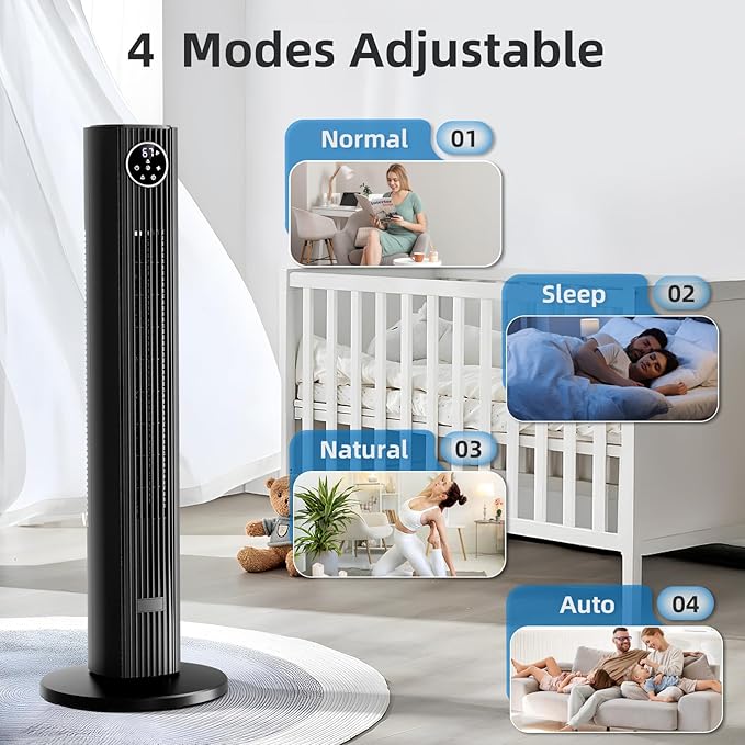 Antarctic Star Tower Fan Portable Floor Fans 85°Oscillating Fan Quiet Cooling