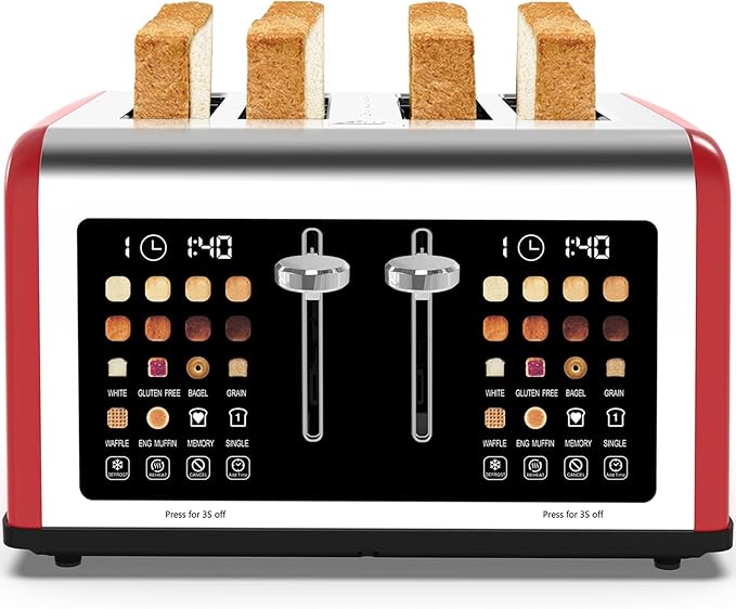 4 Slice Toaster Touch Screen, Stainless Steel Toasters Digital Timer, Dual