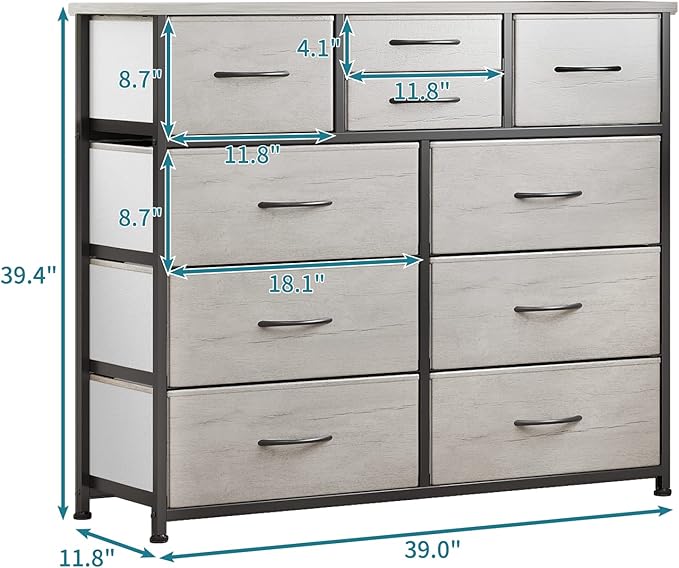LUMTOK 10-Drawer Dresser, Fabric Storage Dresser Drawers
