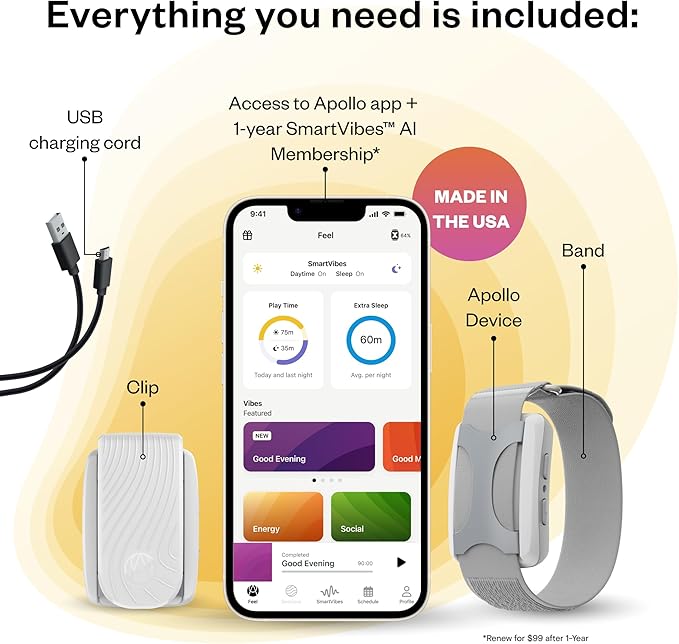 Apollo Neuro Wearable & 12-Month SmartVibes AI Membership – Sleep Aid & Stress