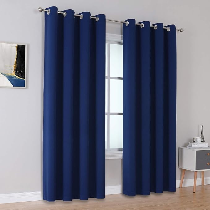 DUALIFE 90 Inch Curtains Navy Blue Curtain Panels Window Drapes