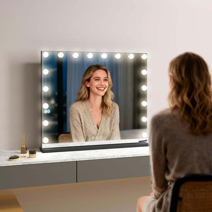 Vanity Mirror with Lights, Makeup Mirror with 17 Dimmable LED Bulbs, 3 Color